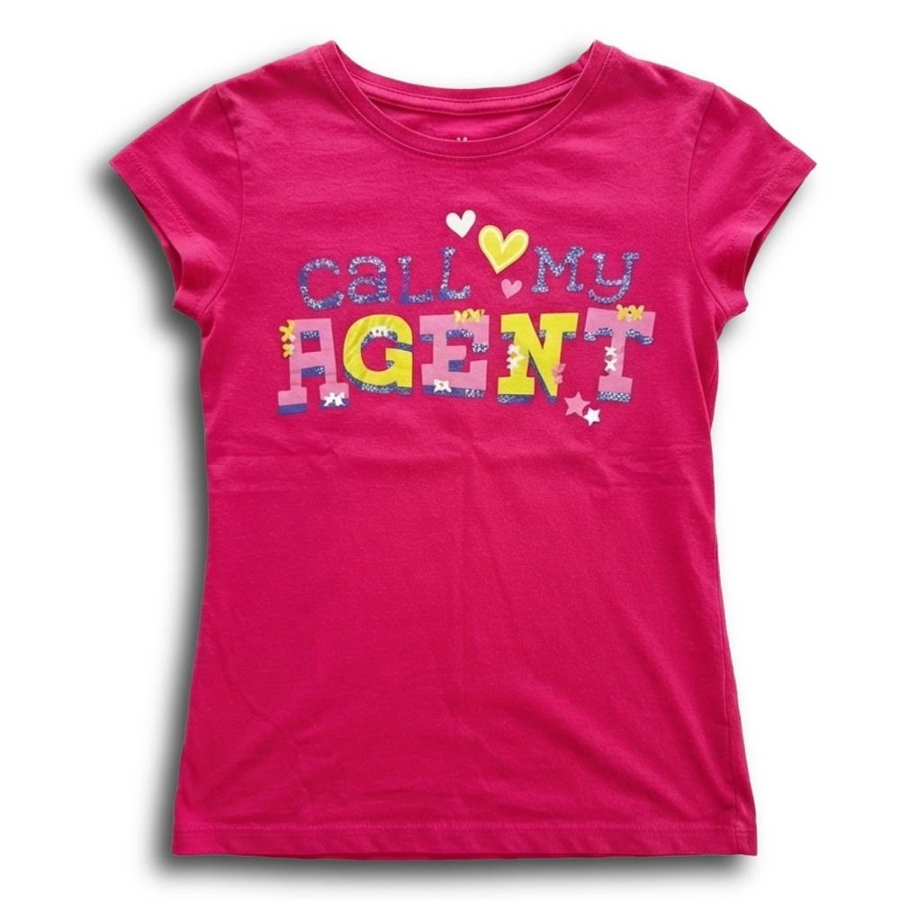 The Childrens Place Girls Pink Call My Agent Graphic Tee Shirt Size M 7/8